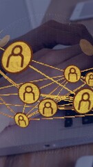 Wall Mural - network of connections and data processing animation over person using laptop