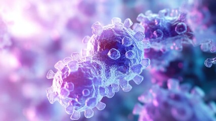 Wall Mural - microscopic view of colorful virus structure with bubbles and light effects in abstract pattern 4k v