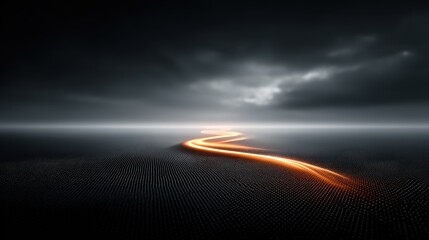 Wall Mural - dynamic abstract tech background featuring flowing lines of light over a dark digital grid with subt
