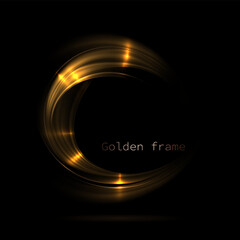 Wall Mural - Round gorgeous isolated gold frame with bright glitter on black background.