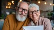 © 金 先生 - Elderly couple happily receiving social security documents in envelope, smiling with joy and relief. Retirement planning, pension benefits and senior citizen financial security concepts.