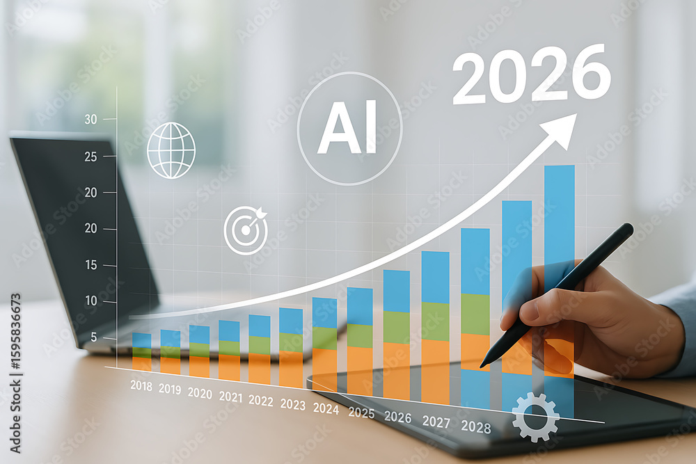 Ai business analytics and data growth projection graph leading to 2026 ...