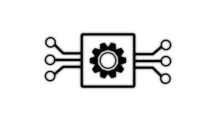 Wall Mural - neon digital System glow technology icon animation on black.glowing neon Technology data network animation black background.4k video