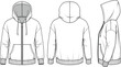 © Biplob Creatives - CAD drawing flat vector illustration, front back side zip hoodie view, fashion garment sketch, clothing design template for apparel