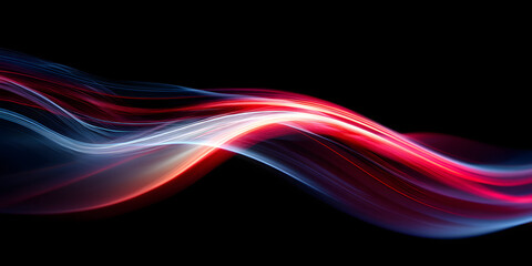 Wall Mural - color wave on black: a vibrant and mesmerizing dance of red, white, and blue light streaks across a 