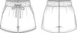 © Biplob Creatives - Elastic waist drawstring shorts flat sketch, fashion technical design, casual summer bottom, vector apparel template, clothing CAD illustration