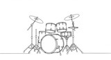 Elegant minimalist line drawing of a drum set against a white background