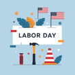 © David - Labor Day. Modern Vector Banner with Tools and USA Flags