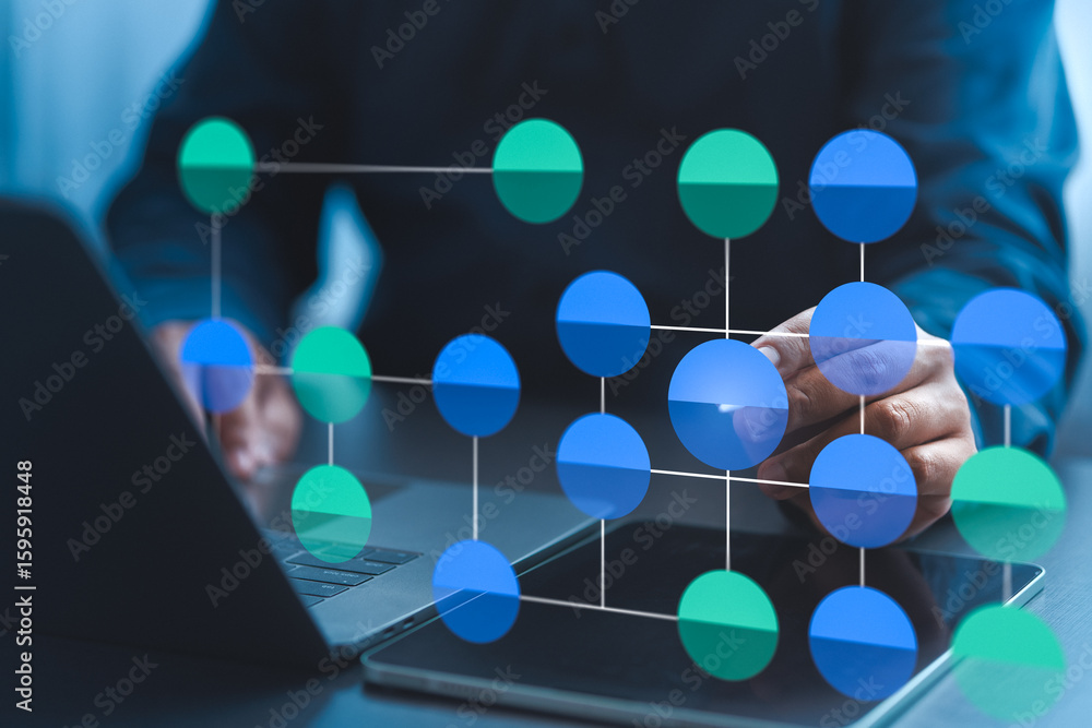 Flow Image Computer Concept illustration. data flow model. diagram. workflow. Businessman ...