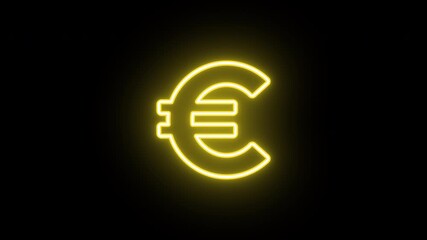 Neon euro icon animation, uniform rotation with color blink. Glowing neon 3D euro money icon, looped spin with blink. Euro currency sign, european money, bank business, investments. 4 colors