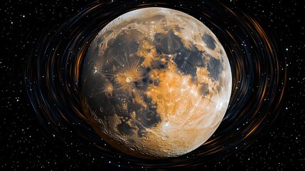 Wall Mural - Detailed view of a moon with craters and a swirling cosmic background filled with stars