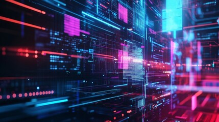 Wall Mural - a vibrant digital landscape showcases technology in motion. the colorful lines symbolize data flow a