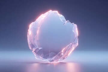 Wall Mural - flat-lay of 3d-rendered abstract fractured glass sphere with neon light accents on black background