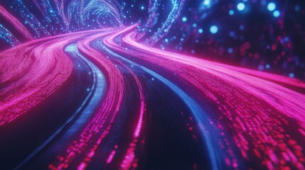 Wall Mural - a vibrant neon tunnel filled with swirling light trails. the colors blend beautifully creating a fut