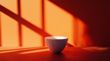 Wall Mural - a serene bowl rests on a vibrant surface. the interplay of light and shadow enhances its simplicity.