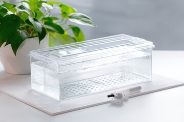 Wall Mural - flat-lay of fish tank setup box net plant clip water conditioner on white mat
