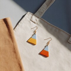 Wall Mural - flat-lay of streetstyle polymer clay jewelry graphic tee upcycled tote on studio bench