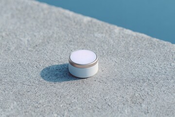 Wall Mural - minimalist scene with smart pill dispenser and wearable tracker on clean concrete