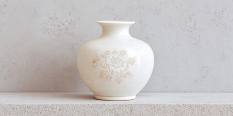 Wall Mural - porcelain vase with peony motif standing on concrete shelf