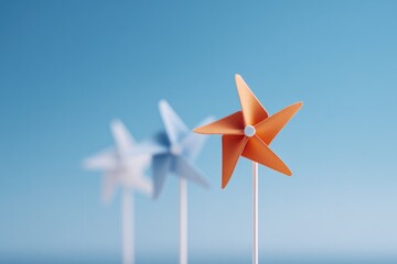 Wall Mural - tri-color paper windmills spinning in breeze on school field