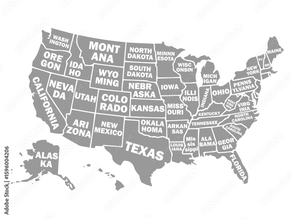 United States black Map with States Name– High-Resolution Vector Map of ...
