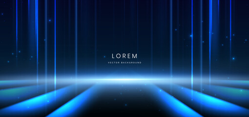 Wall Mural - scene glownig blue light with lighting effect and sparkle on dark blue background.
