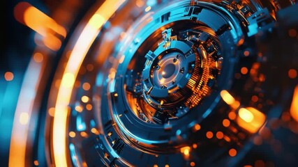 Wall Mural - intricate abstract design of circular geometric patterns with glowing elements in blue and orange to