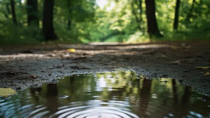 Wall Mural - forest path with reflective puddle and trees