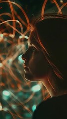Wall Mural - woman gazing into nebula, dreamy cosmic atmosphere