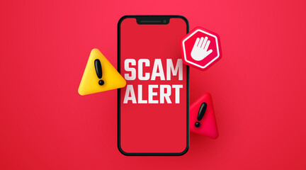 Wall Mural - smartphone scam alert. smartphone with fraud alert. vector illustration