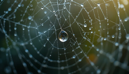 Stunning Dewdrop on Spiderweb: Macro Photography of Nature's Intricate Design AI Generated