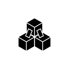 Three dimensional black cubes arranged with two rectangular shapes on top in a geometric design