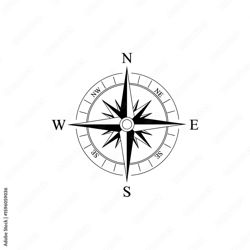 Compass Direction Simple North A simple black and white compass rose with north south east and west ...