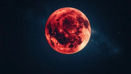 Wall Mural - moon glowing red against a black night sky with stars.