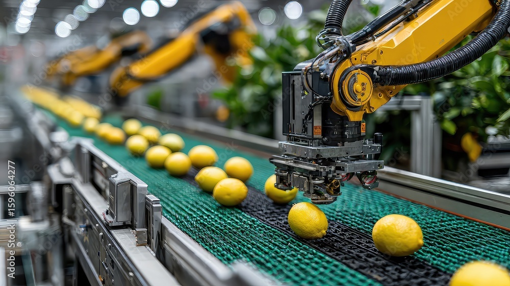 Robotic arms sorting fresh fruit by ripeness and defects using AI ...