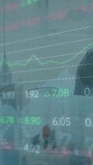 Wall Mural - animation of stock market data processing over caucasian businesswoman using laptop at office