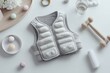 © Ольга Старкова - Weight vest resting on a table among pastel-colored sweets and exercise equipment in a serene indoor setting