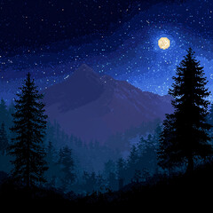 Wall Mural - a forest in a starry night with moon