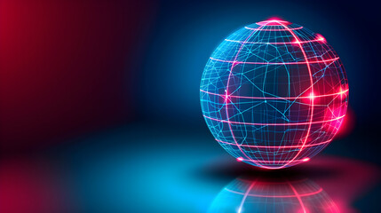 Wall Mural - A glowing sphere a network lines vibrant pink blue hues a dark background.