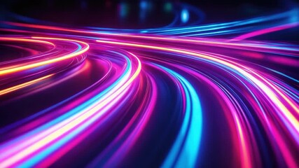 Wall Mural - vibrant flow of colorful light trails creating dynamic abstract patterns in dark background