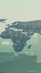 Wall Mural - world map with data points and network connections animation over cityscape
