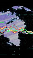 Wall Mural - globe with colorful data lines and binary code animation over continents