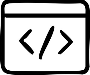 simple black and white icon of a browser window with code tag for programming.