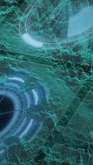 Wall Mural - futuristic digital interface with circular patterns and green wave animations
