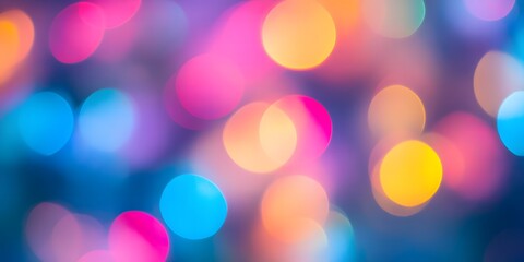 Abstract background of colorful bokeh lights in blue pink and yellow creating a festive mood
