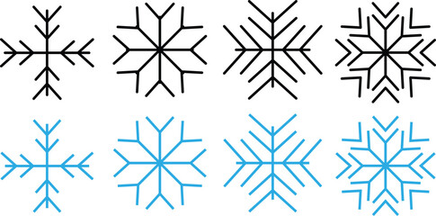 Snowflake icon set. winter decoration flat icons. snowflake, swirl, pattern, glow. Vector illustration
