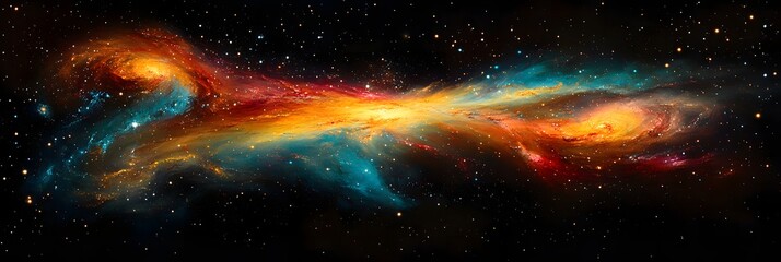 Wall Mural - A vibrant cosmic cloud stretching across a star filled sky with nebula formations and bright colors