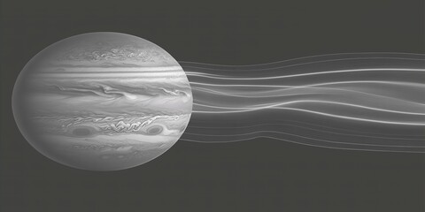 Wall Mural - Monochrome image of jupiter with wavy lines and vertical lines in a dark gray background