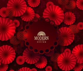 Wall Mural - Chinese New Year. Exquisite textured background with red pattern and round figured frame.