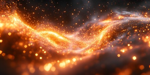 Wall Mural - A swirling galaxy of orange and white light with bokeh effects and dark smoky background elements